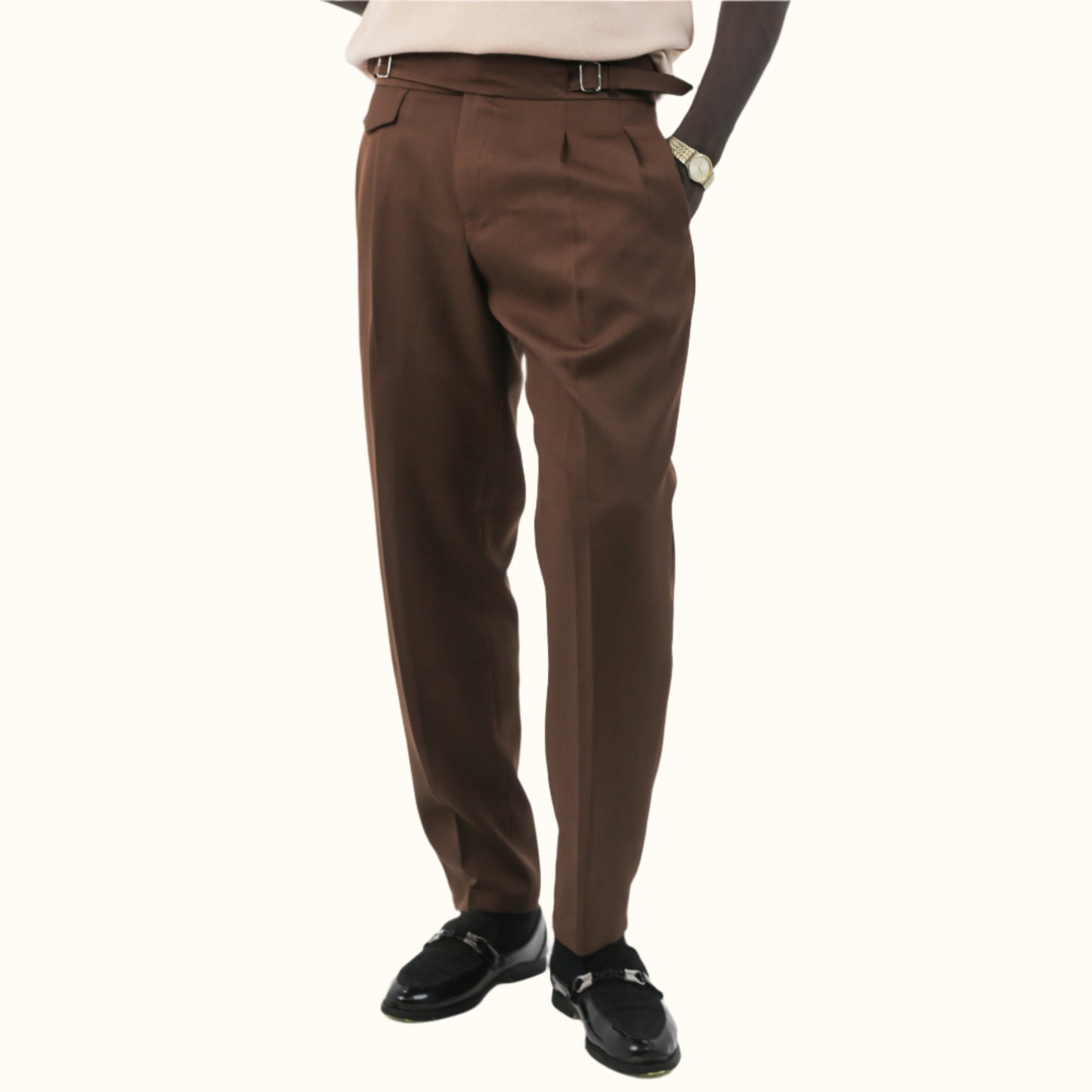 Brown-High Waist Tailored Regular Fit Pants