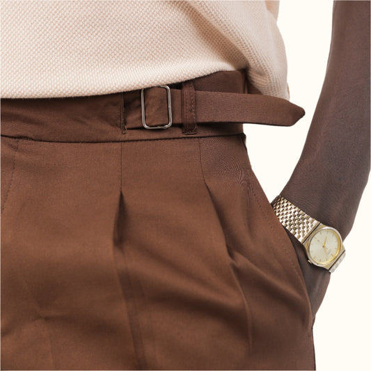 Brown-High Waist Tailored Regular Fit Pants