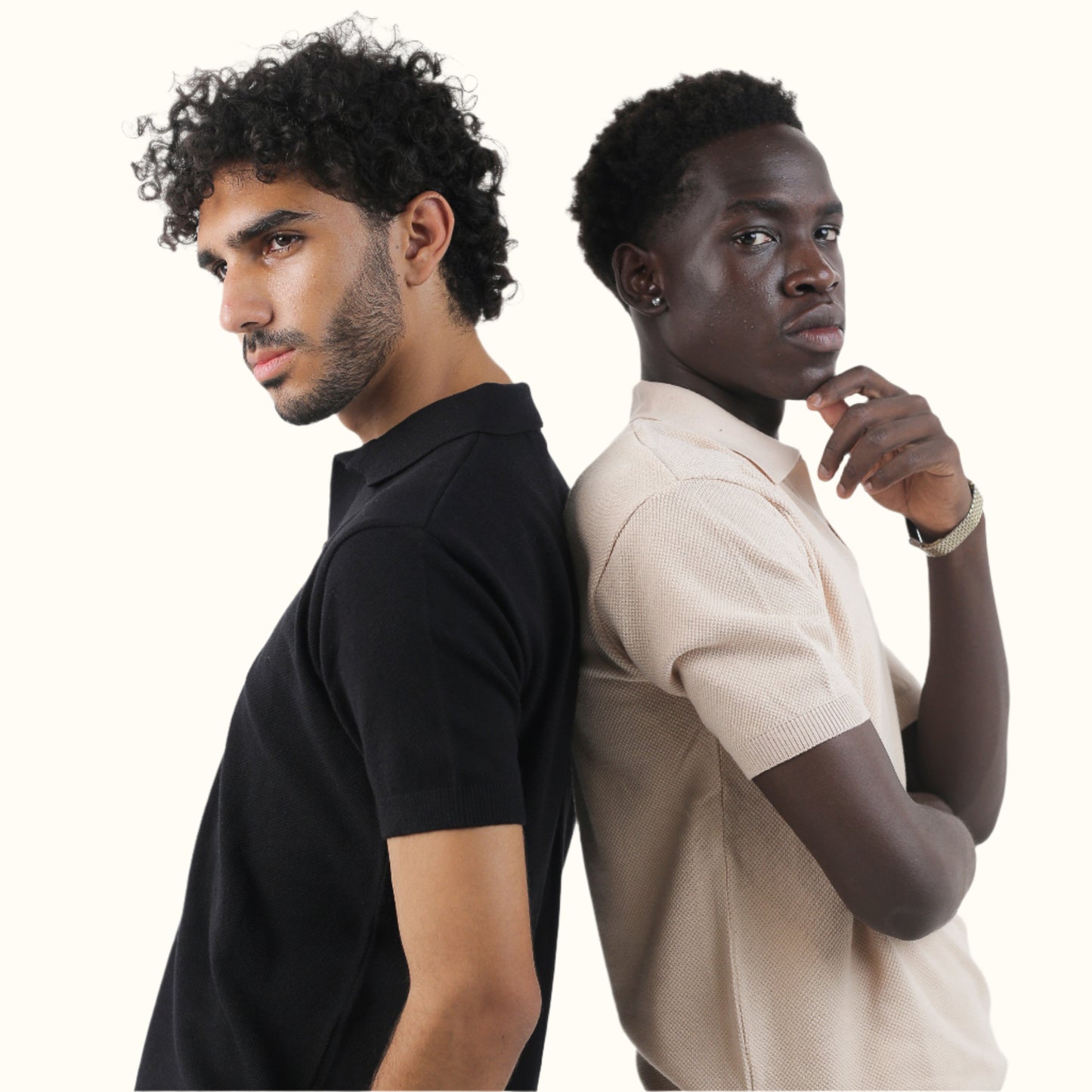 Black-Knitwear V-Neck polo