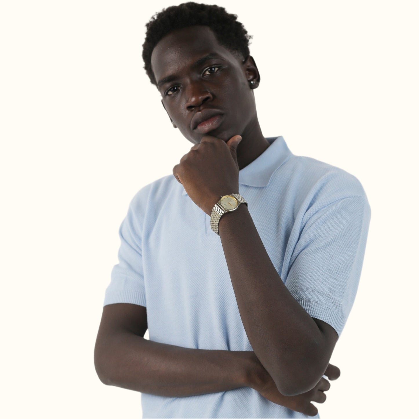 Sky Blue-Knitwear V-Neck polo