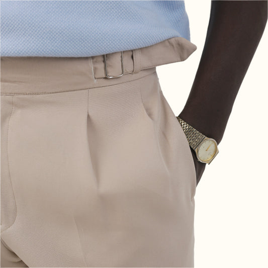 Beige-High Waist Tailored Regular Fit Pants