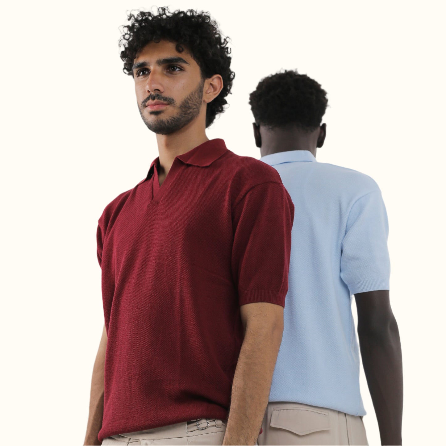 Burgundy-Knitwear V-Neck polo