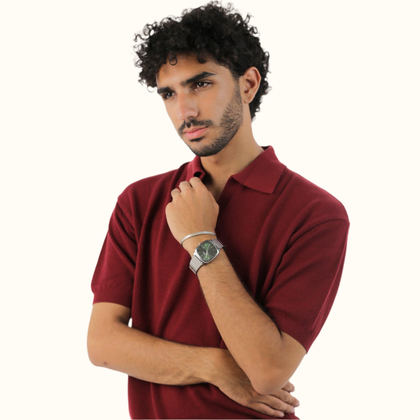 Burgundy-Knitwear V-Neck polo