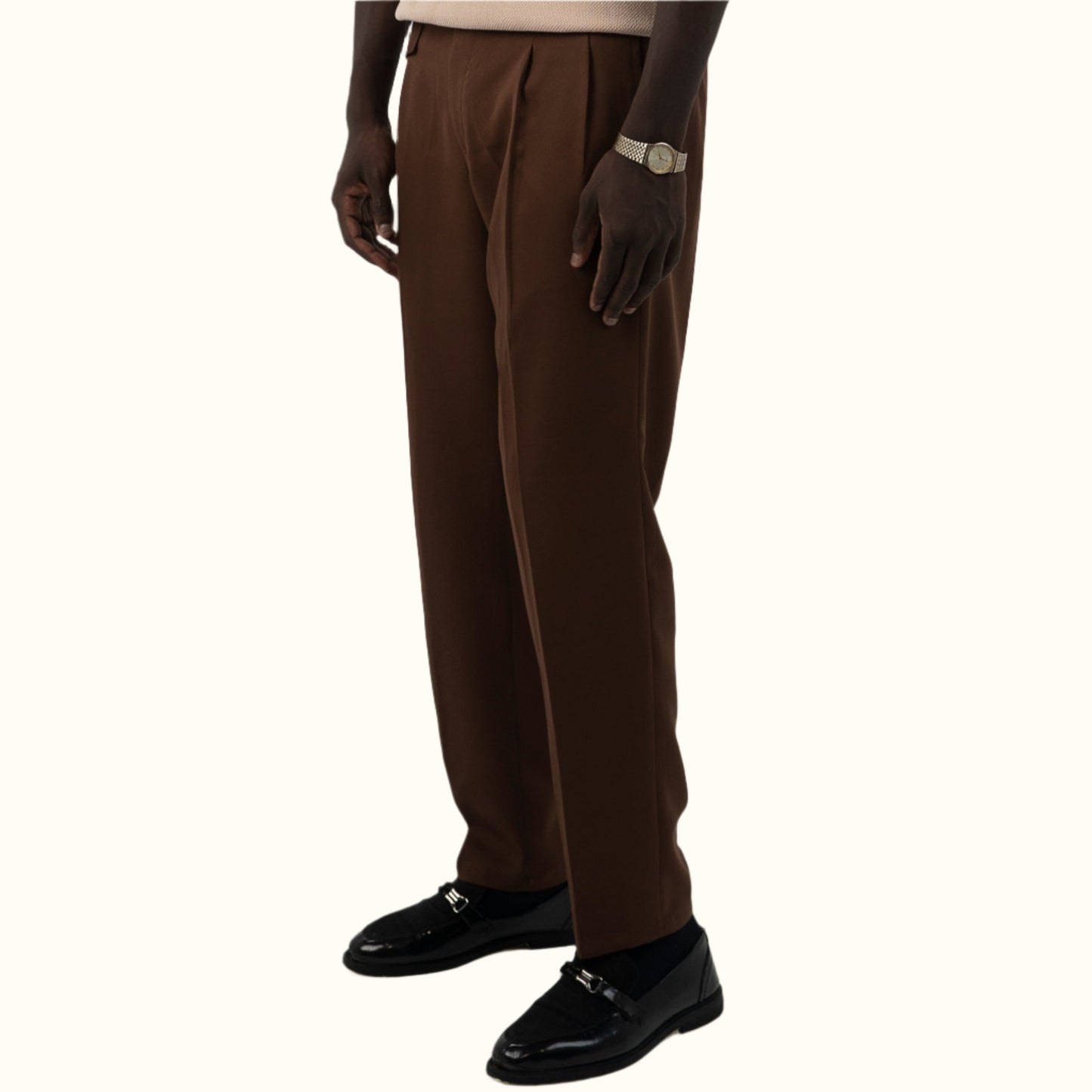 Brown-High Waist Tailored Regular Fit Pants