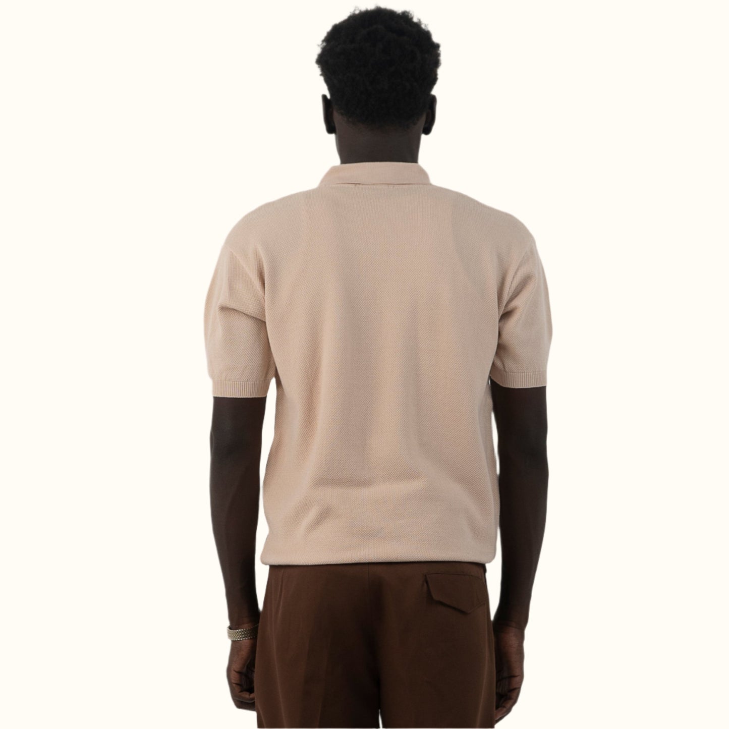 Beige-Knitwear V-Neck polo