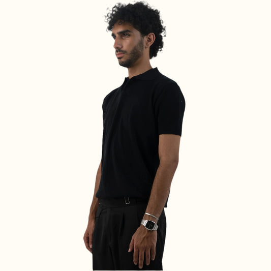 Black-Knitwear V-Neck polo