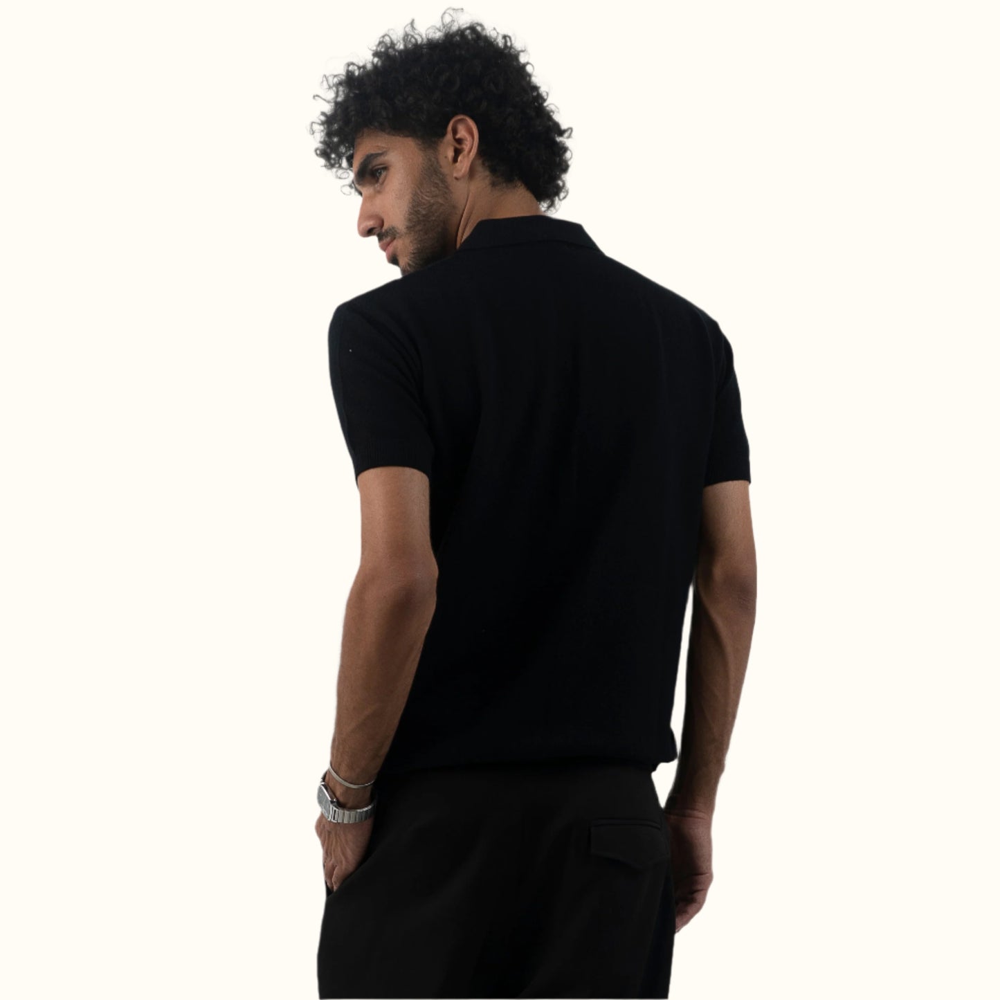 Black-Knitwear V-Neck polo