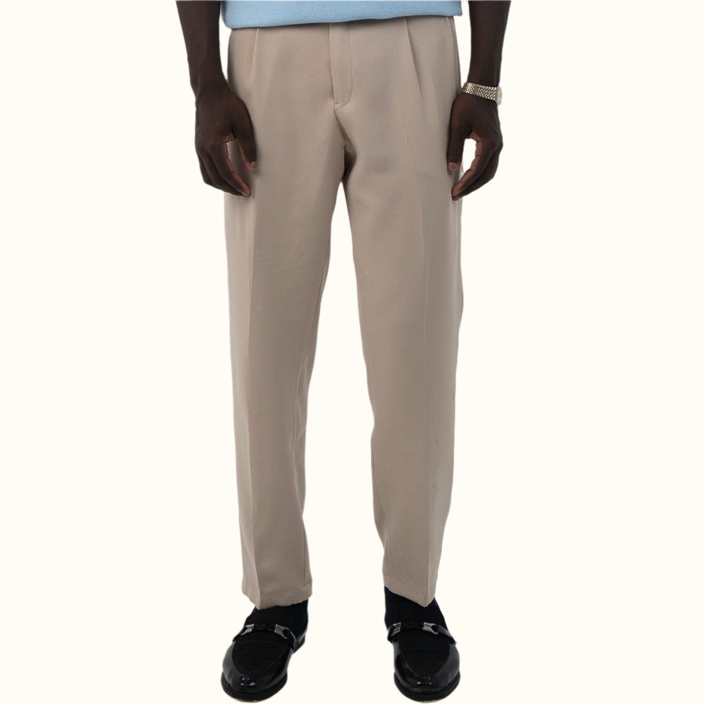 Beige-High Waist Tailored Regular Fit Pants