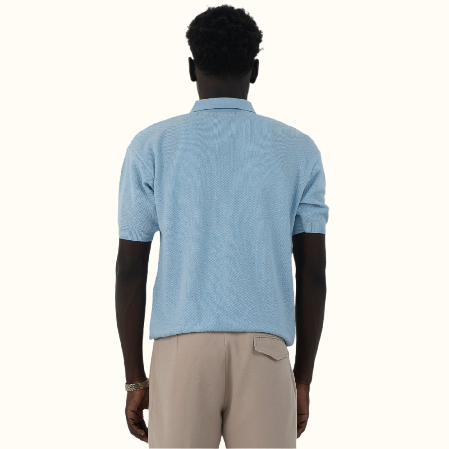 Sky Blue-Knitwear V-Neck polo