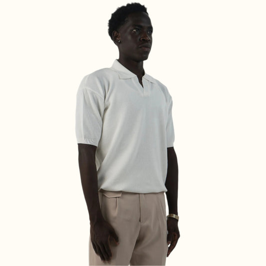 White-Knitwear V-Neck polo