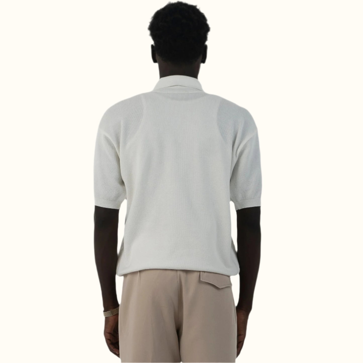 White-Knitwear V-Neck polo