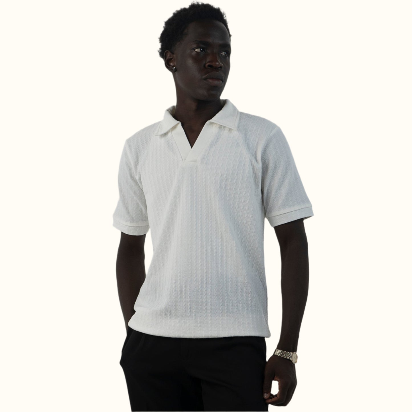 Regular Fit White V-Neck Polo
