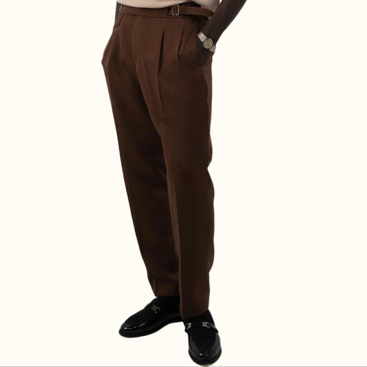 Brown-High Waist Tailored Regular Fit Pants
