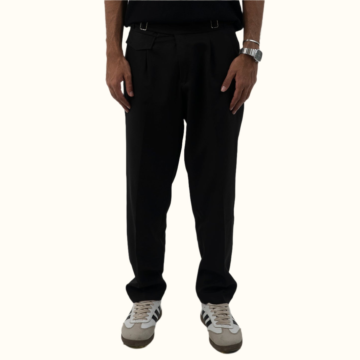 Black-High Waist Tailored Regular Fit Pants