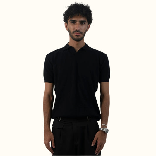 Black-Knitwear V-Neck polo