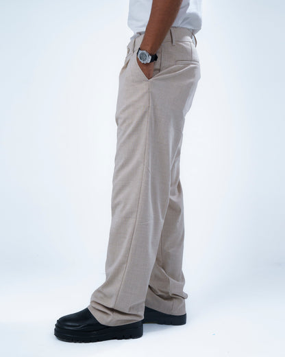 Beige Relaxed-Fit Pleated Trousers