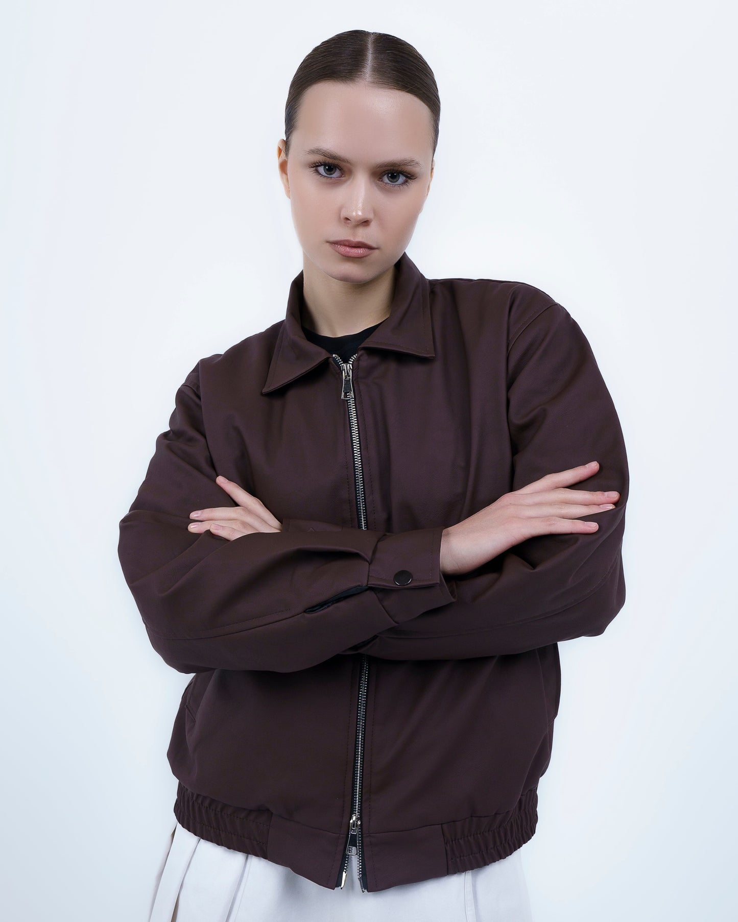 Deep Brown Box Fit Faux Leather Jacket