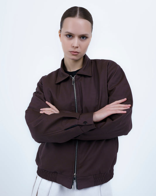 Deep Brown Box Fit Faux Leather Jacket