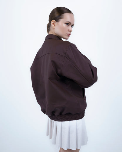 Deep Brown Box Fit Faux Leather Jacket