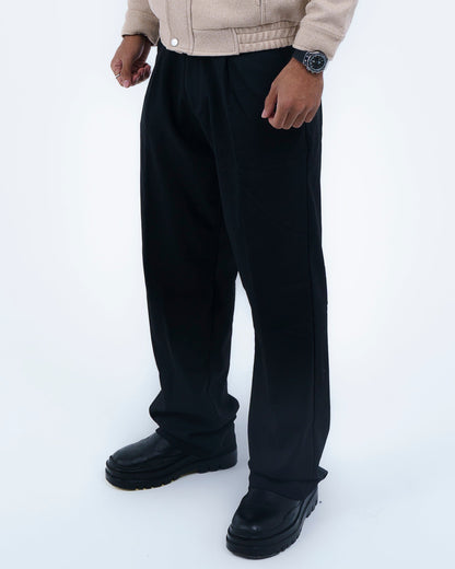 Black Relaxed-Fit Pleated Trousers