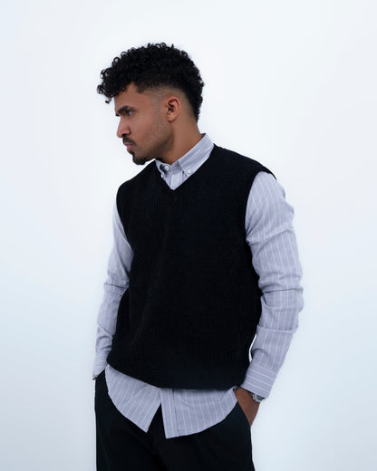 Black V-Neck Knitted Vest