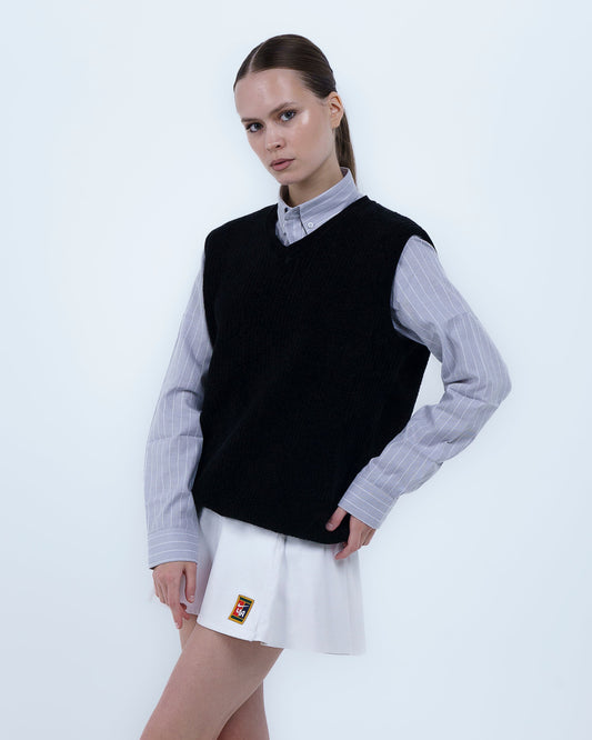 Black V-Neck Knitted Vest