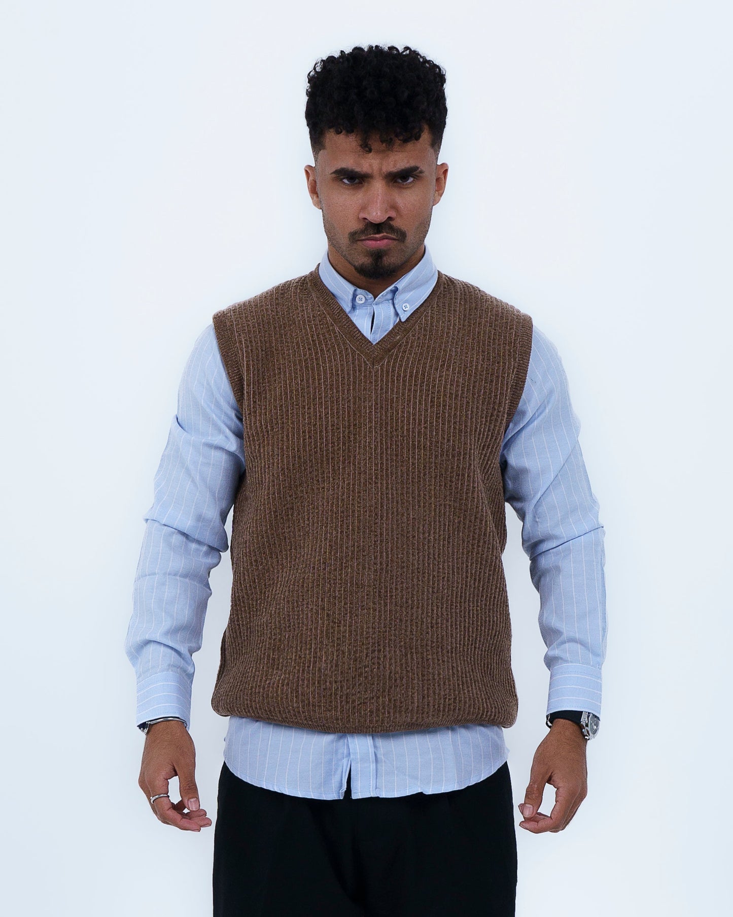 Brown V-Neck Knitted Vest