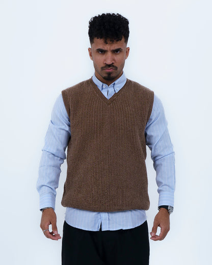 Brown V-Neck Knitted Vest