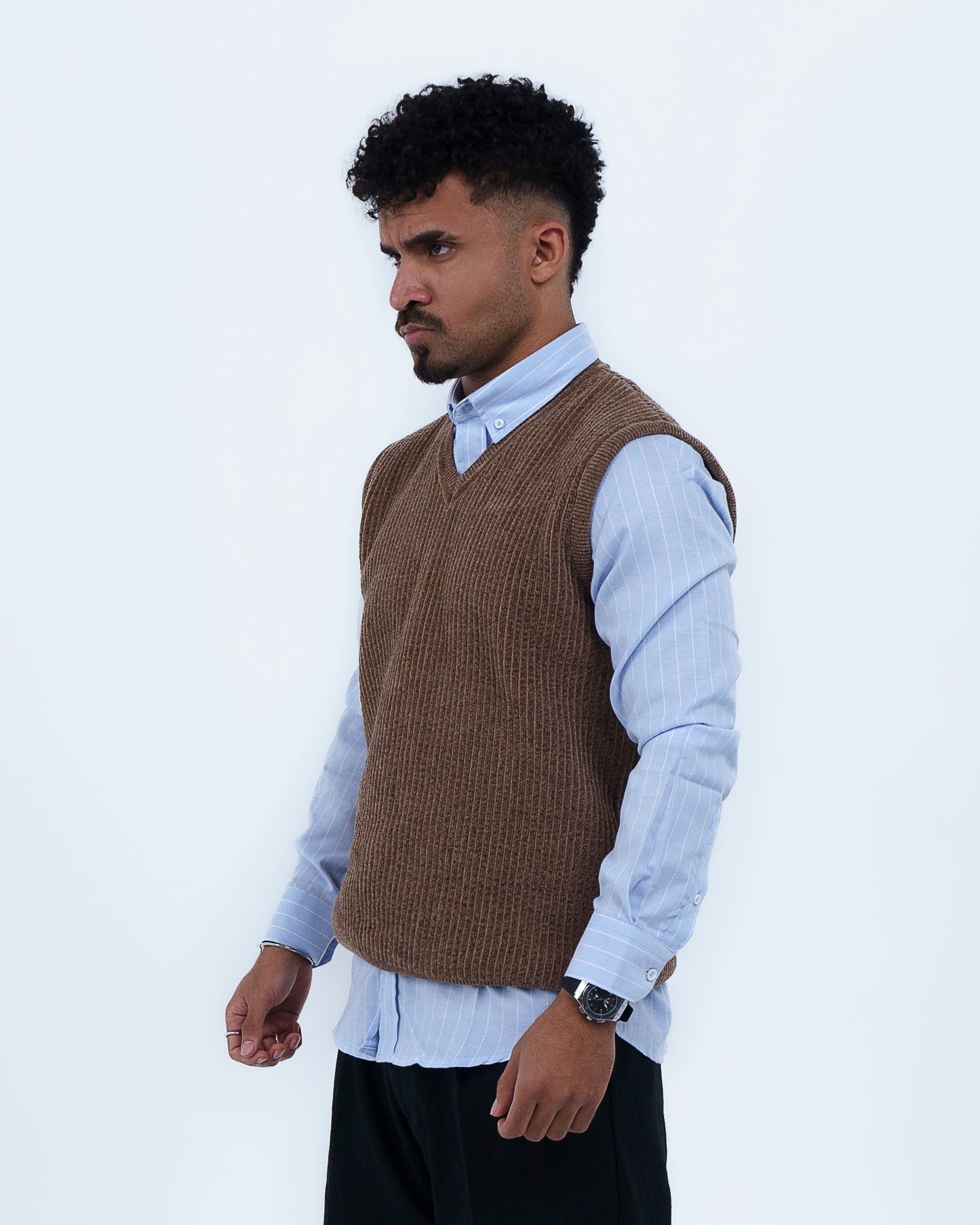 Brown V-Neck Knitted Vest