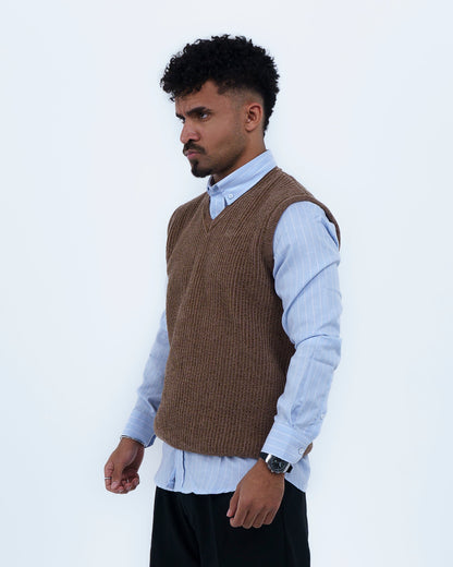 Brown V-Neck Knitted Vest