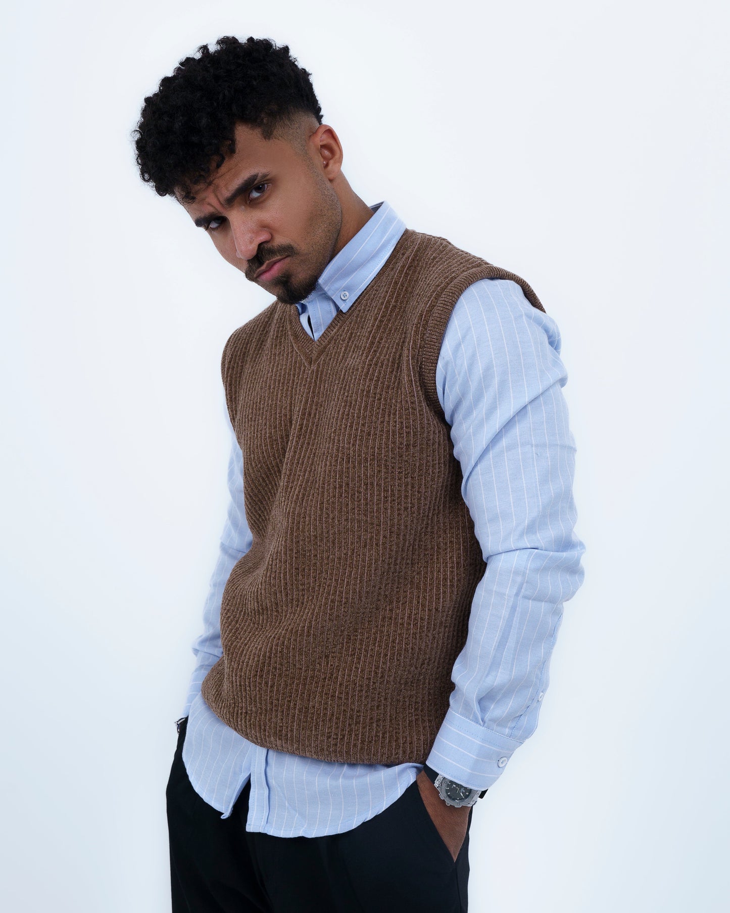 Brown V-Neck Knitted Vest
