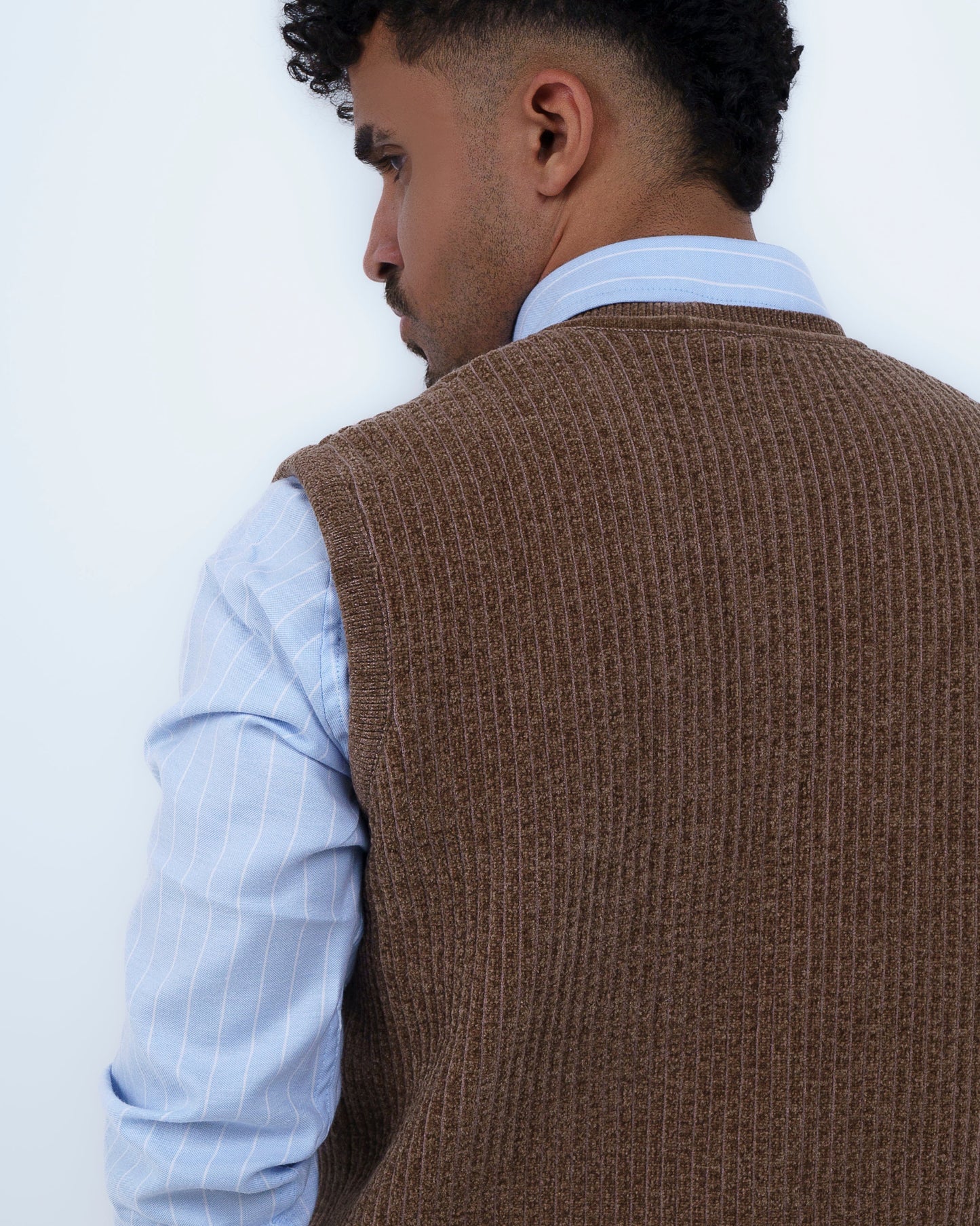 Brown V-Neck Knitted Vest