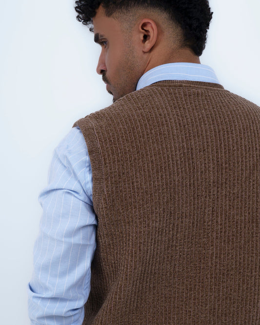 Brown V-Neck Knitted Vest