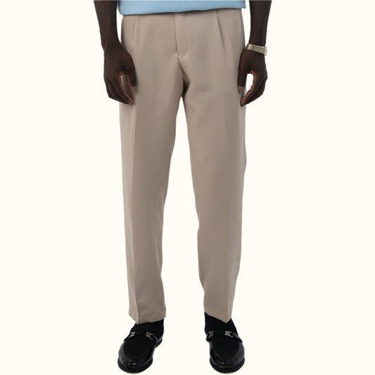 Beige-High Waist Tailored Regular Fit Pants