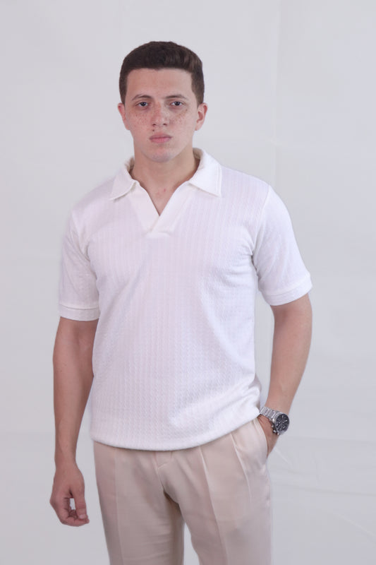 Regular Fit White V-Neck Polo