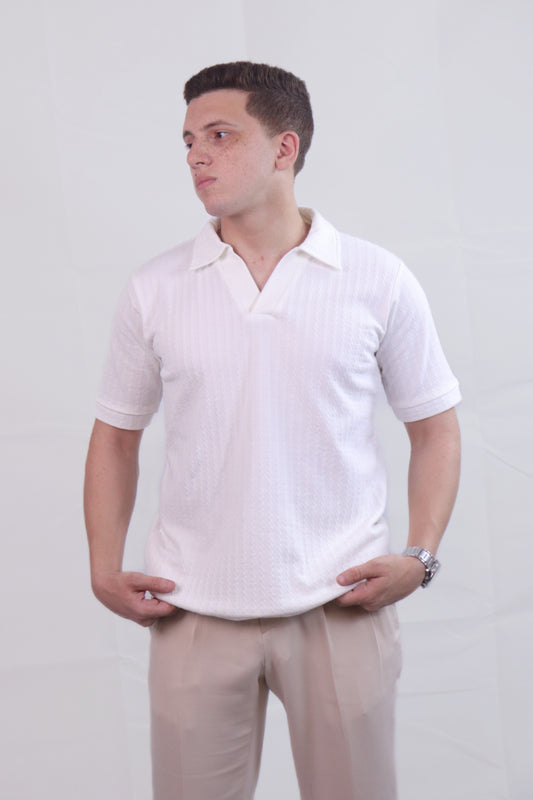 Regular Fit White V-Neck Polo
