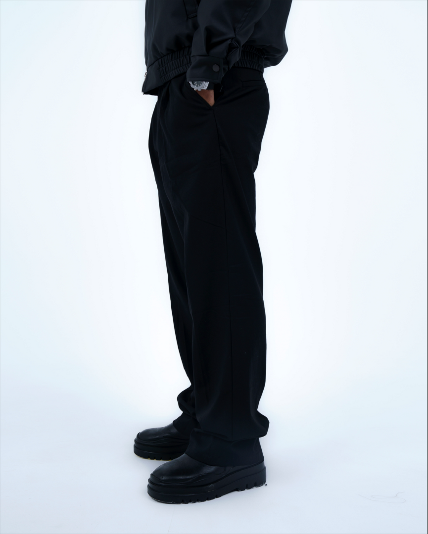 Black Relaxed-Fit Pleated Trousers